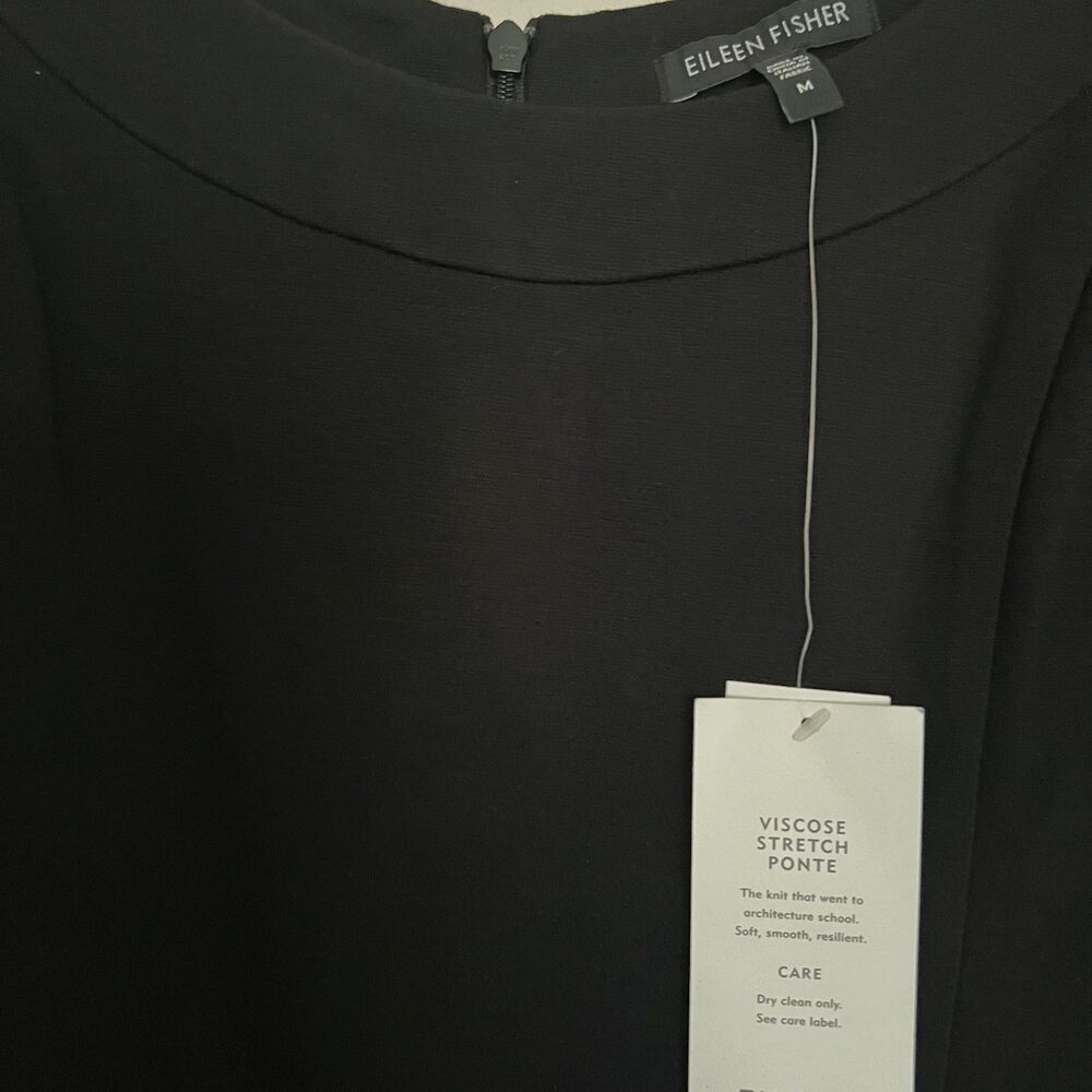 Eileen Fisher Dress M Black Stretch Ponte Minimalist Sleeveless NWT - Picture 3 of 12